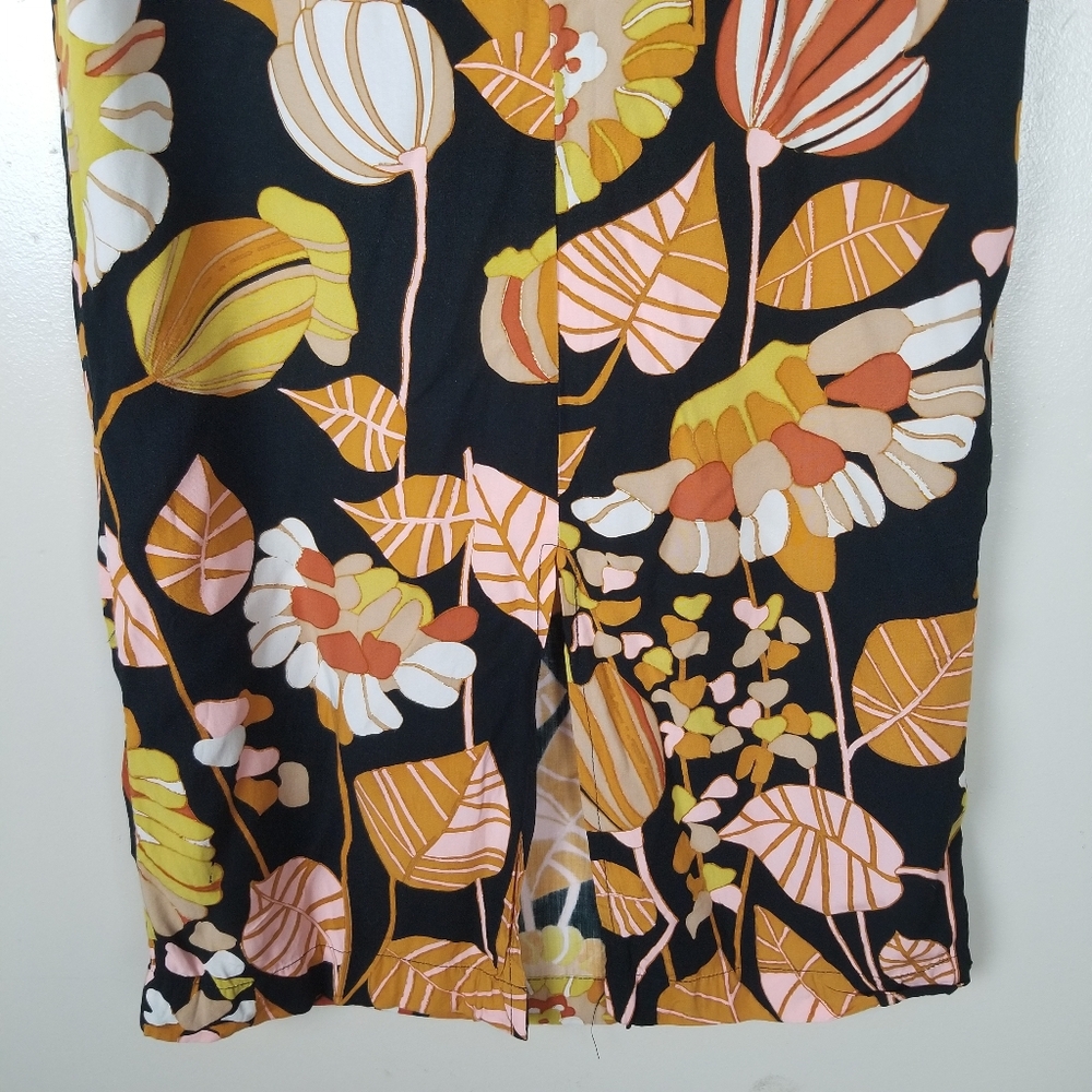 FREE PEOPLE Bali Orange Sunrise 100% Rayon Midi Skirt Floral Zip Leg Slit US 8 - Picture 7 of 12